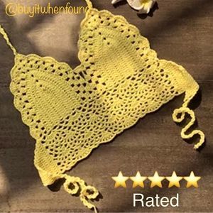 Sexy Crochet Knit Halter Crop Top YELLOW
 S M L